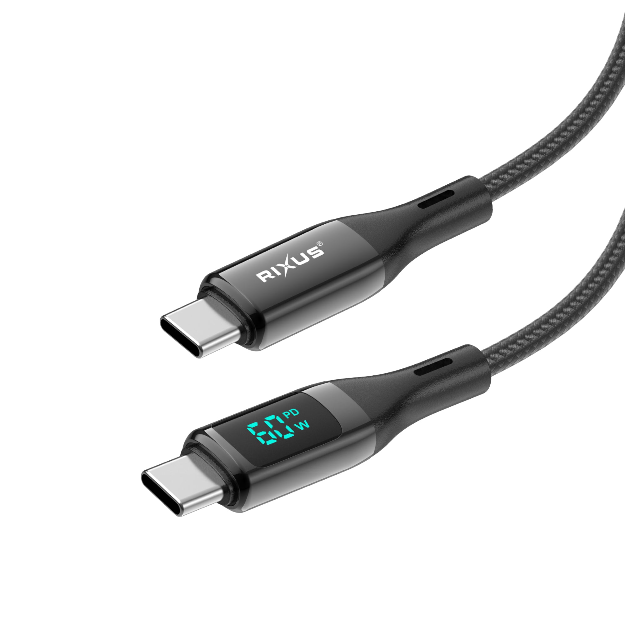 Rixus RXUC28C Braided USB-C Cable With LED Display 1m Black