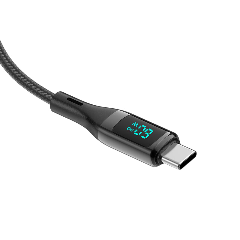 Rixus RXUC28C Braided USB-C Cable With LED Display 100CM Black