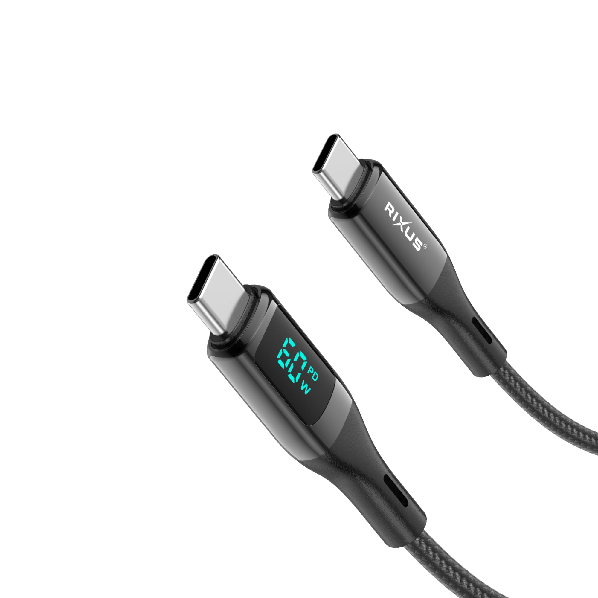 Rixus RXUC28C Braided USB-C Cable With LED Display 1m Black