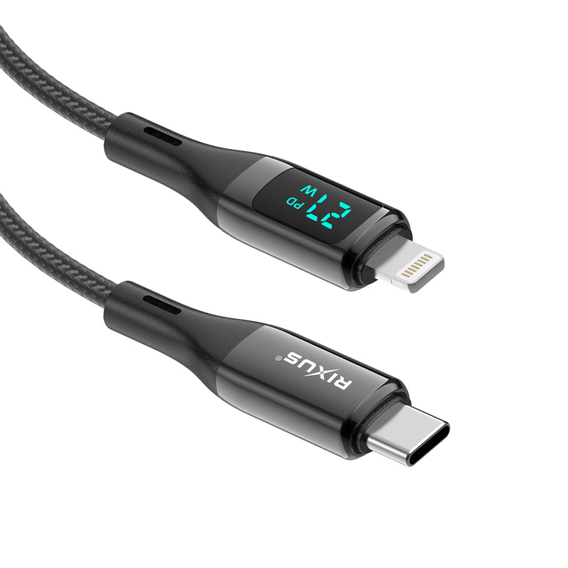 Rixus RXUC28L Braided USB-C To Lightning Cable With LED Display 100CM Black