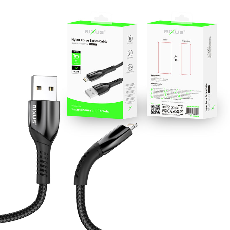 Rixus RXUC30AL Alloy USB To Lightning Data Cable 100CM Black