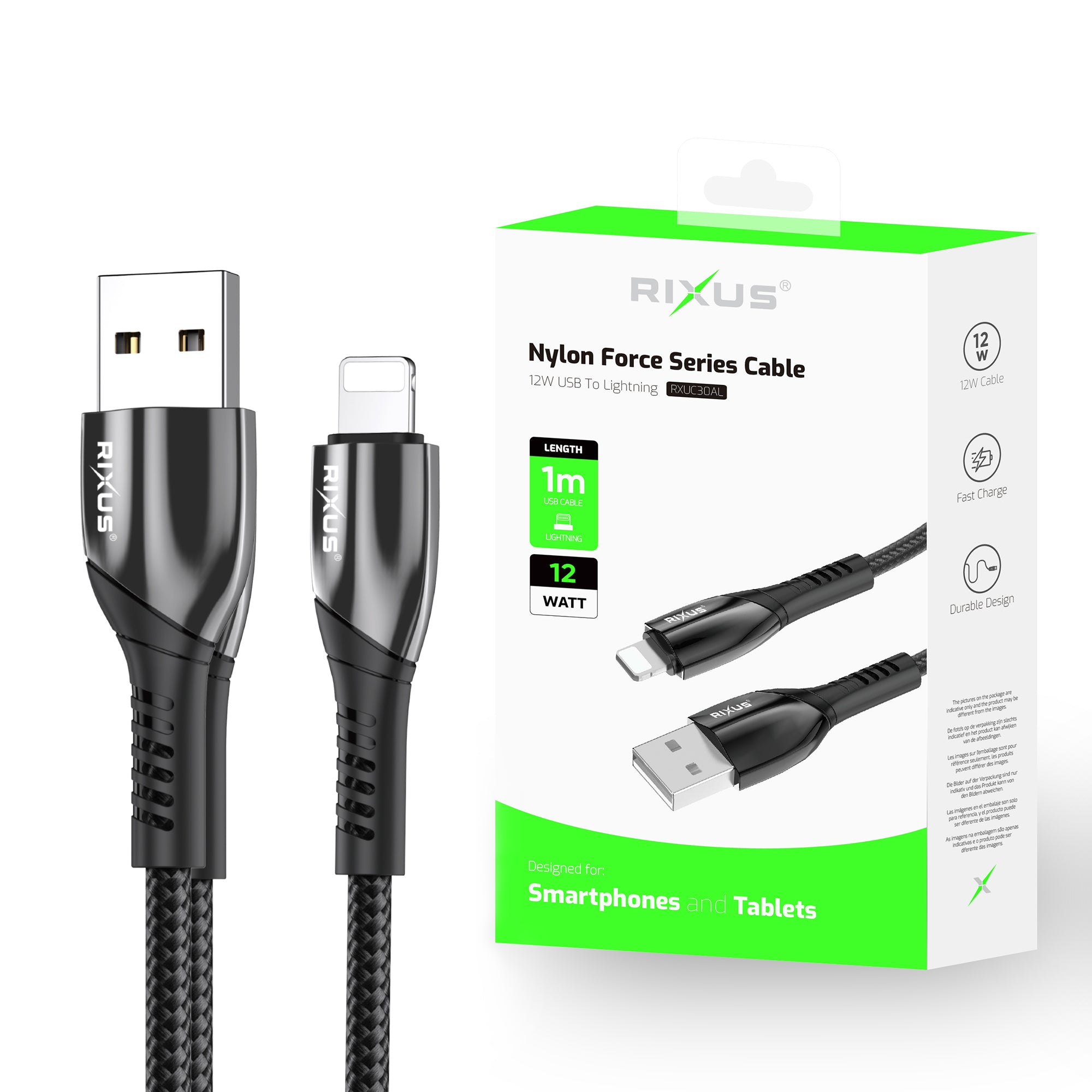 Rixus RXUC30AL Alloy USB To Lightning Connector Data Cable Metal Gray