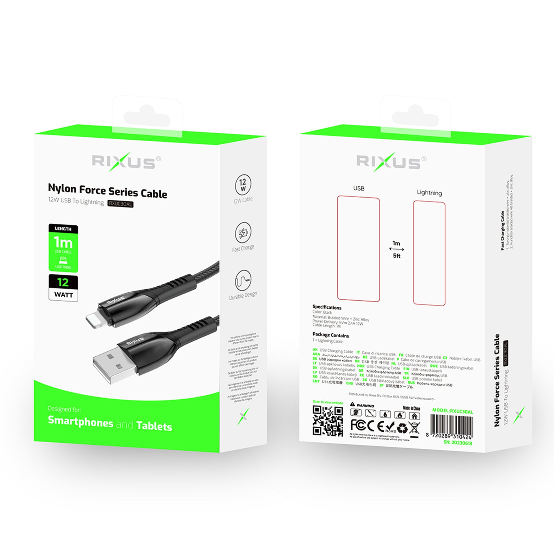 Rixus RXUC30AL Alloy USB To Lightning Connector Data Cable Metal Gray