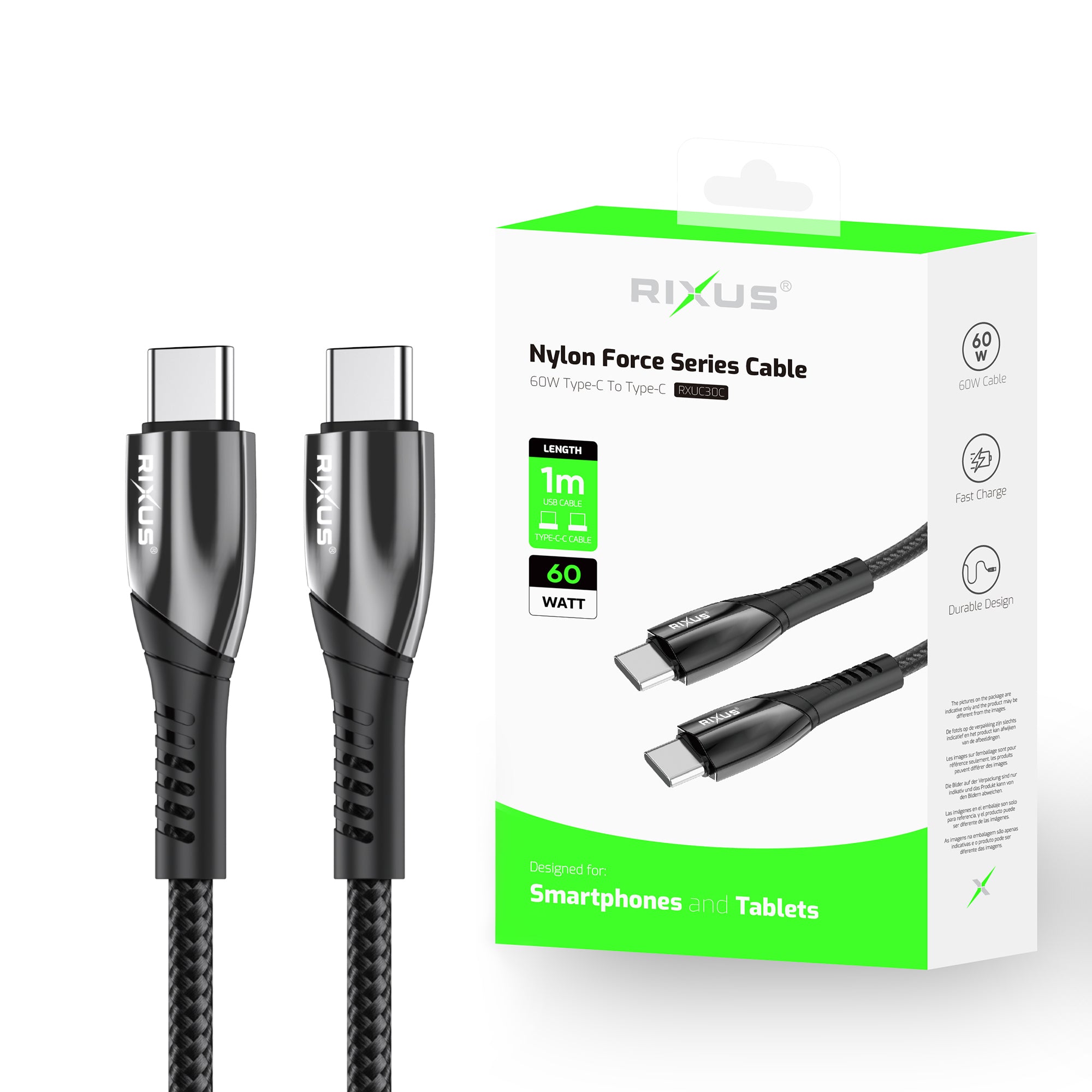 Rixus RXUC30C Alloy USB-C Data Cable Metal Gray
