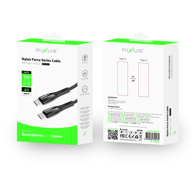 Rixus RXUC30C Alloy USB-C Data Cable Metal Gray