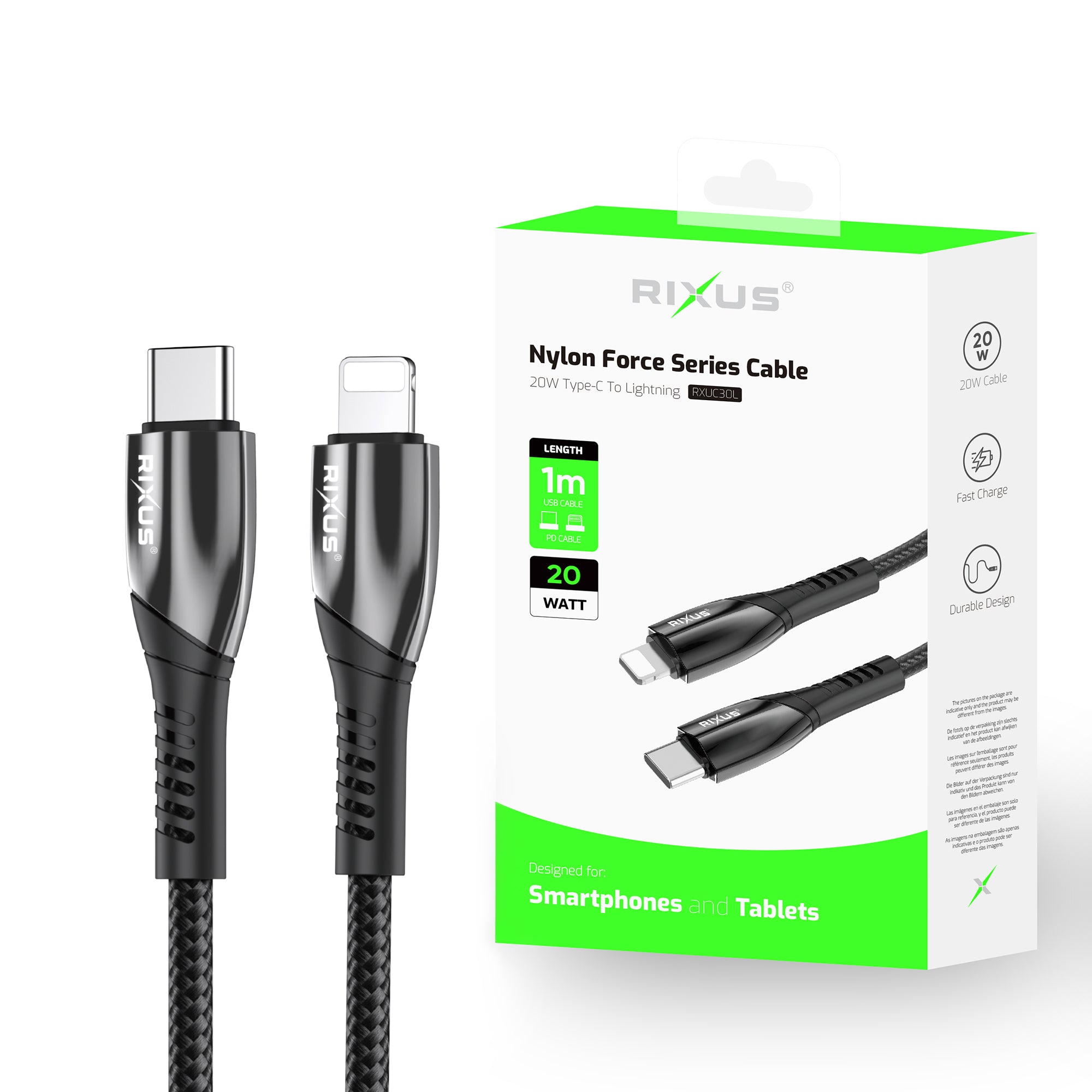 Rixus RXUC30L  Alloy USB-C To Lightning Connector Data Cable Metal Gray