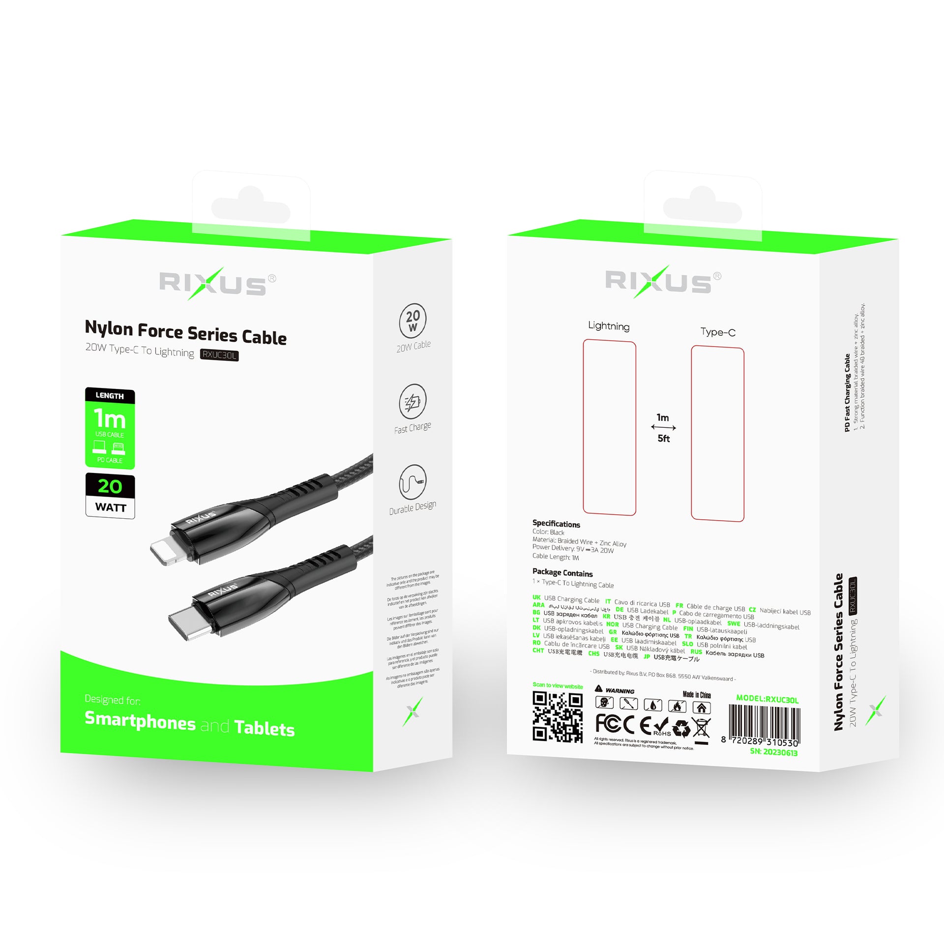 Rixus RXUC30L  Alloy USB-C To Lightning Connector Data Cable Metal Gray