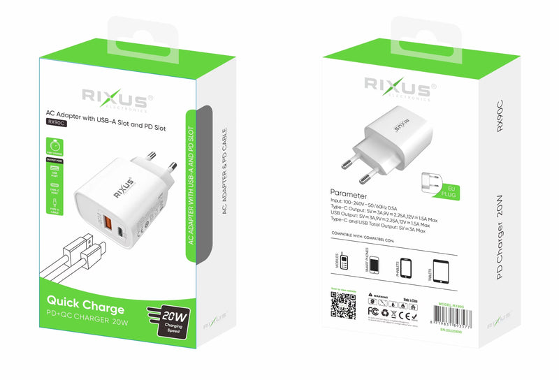 Rixus RX90C Quick Charge PD To Type C And USB Slot 100CM  20W