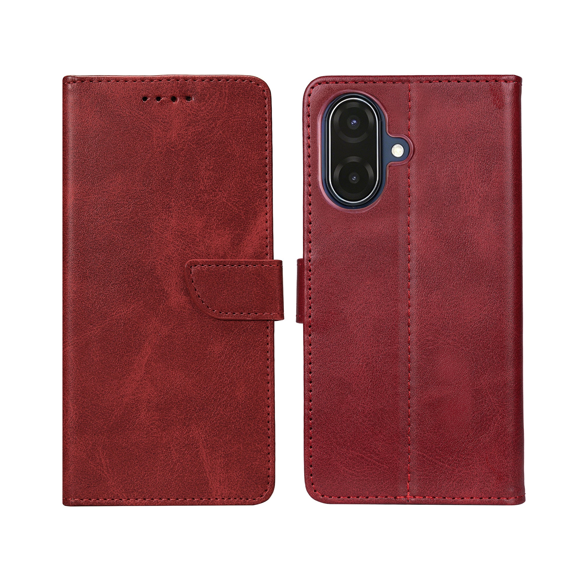 Rixus Bookcase For Samsung Galaxy A07, A08 Dark Red