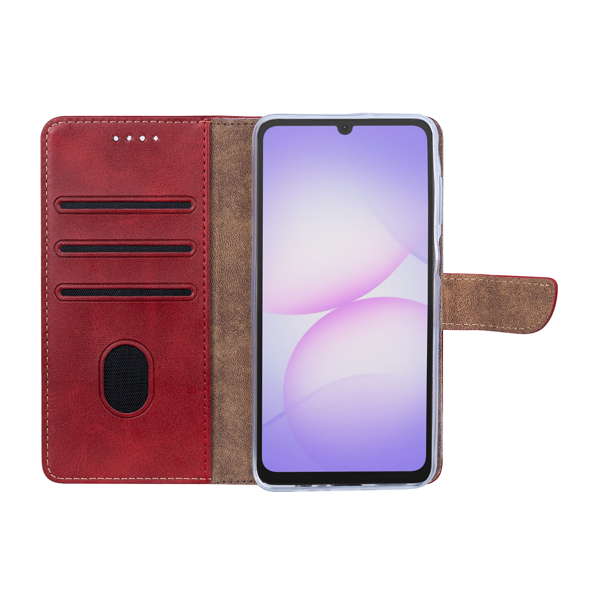 Rixus Bookcase For Samsung Galaxy A07, A08 Dark Red