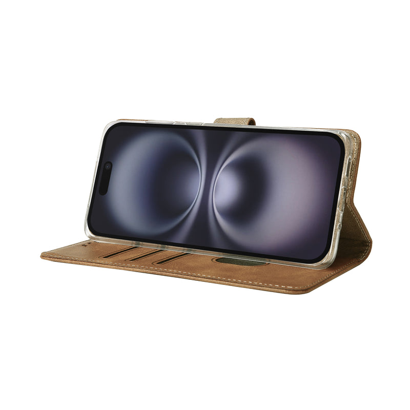 Rixus Bookcase For iPhone 17 Light Brown