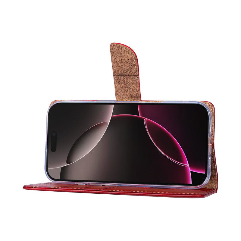 Rixus Bookcase For iPhone 17 Pro Dark Red