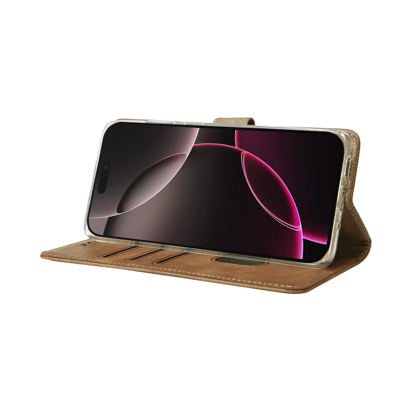 Rixus Bookcase For iPhone 17 Pro Light Brown