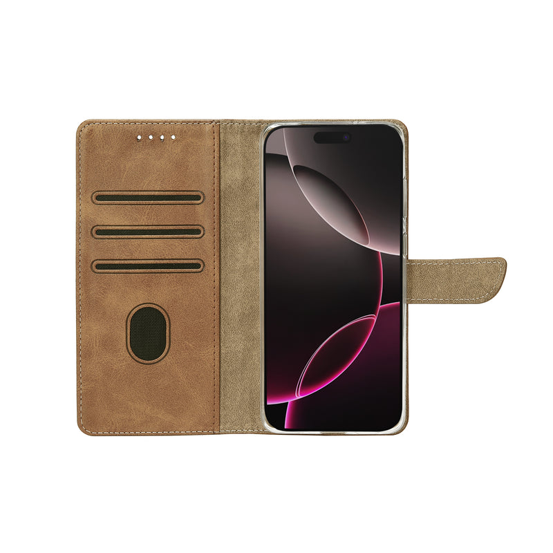 Rixus Bookcase For iPhone 17 Pro Light Brown