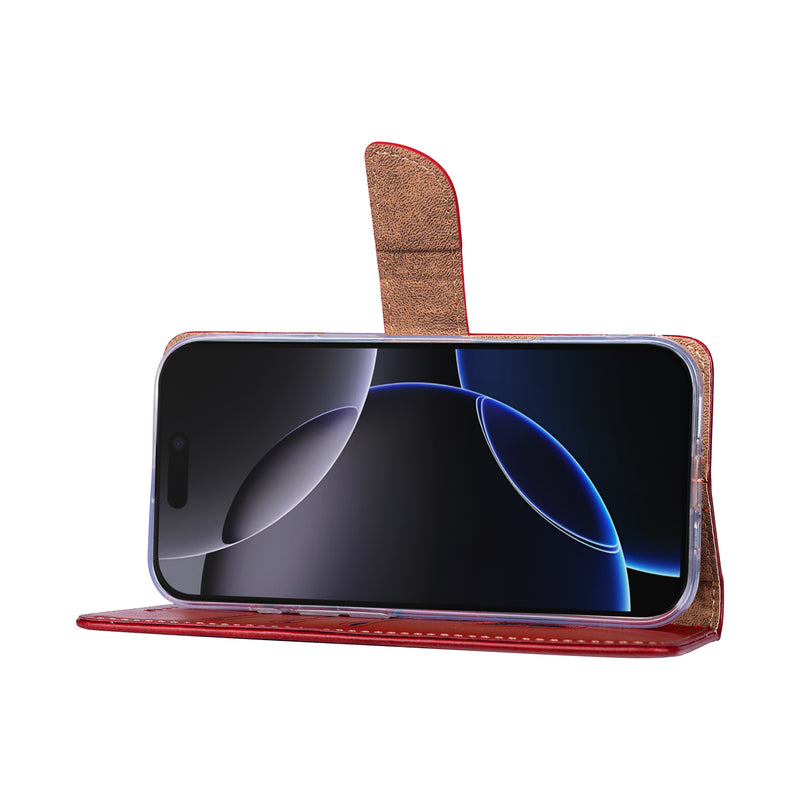 Rixus Bookcase For iPhone 17 Pro Max Dark Red