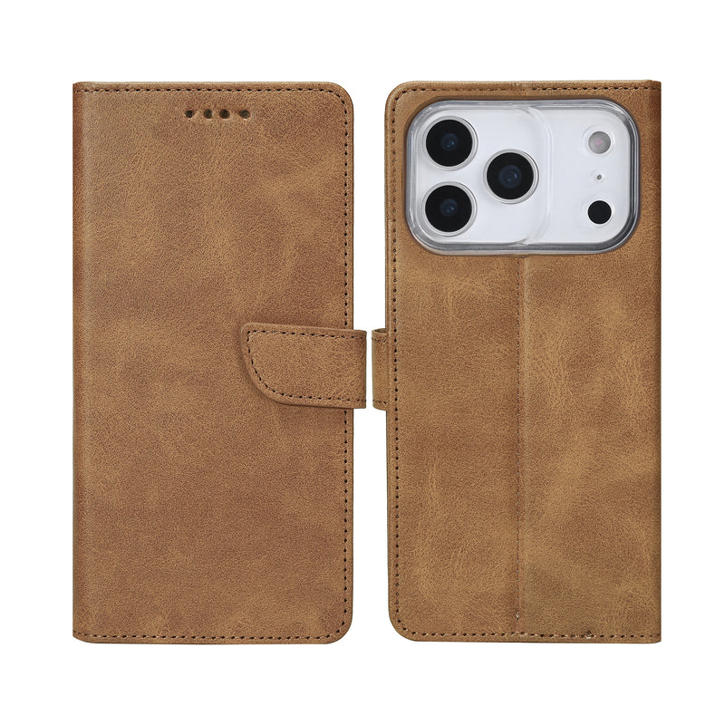 Rixus Bookcase For iPhone 17 Pro Max Light Brown