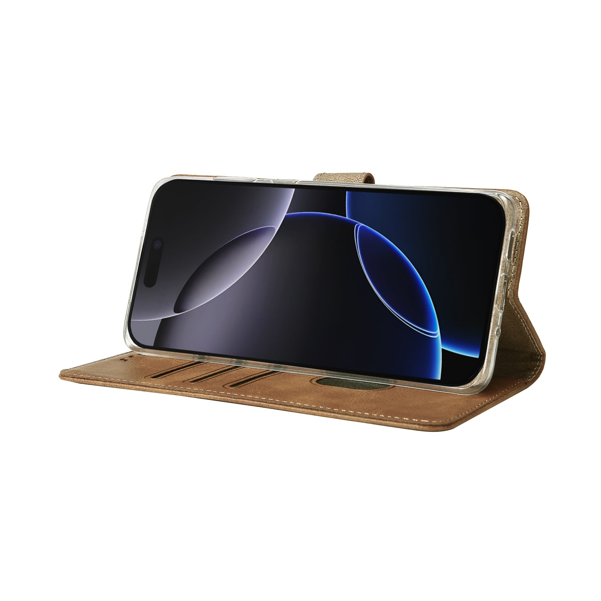 Rixus Bookcase For Apple iPhone 17 Pro Max Light Brown