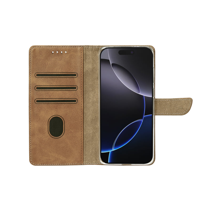 Rixus Bookcase For iPhone 17 Pro Max Light Brown