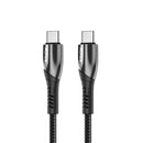 Rixus RXUC37C Fast Charging Cable USB-C To USB-C Braided Nylon 30CM Black
