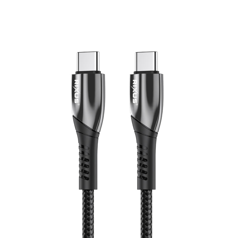 Rixus RXUC37C Fast Charging Cable USB-C To USB-C Braided Nylon 30CM Black