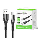 Rixus RXUC37AC Charging Cable USB-A To USB-C Braided Nylon 30cm Black