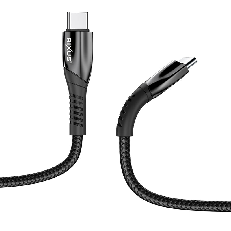 Rixus RXUC38C Fast Charging Cable USB-C To USB-C Braided Nylon 200CM Black