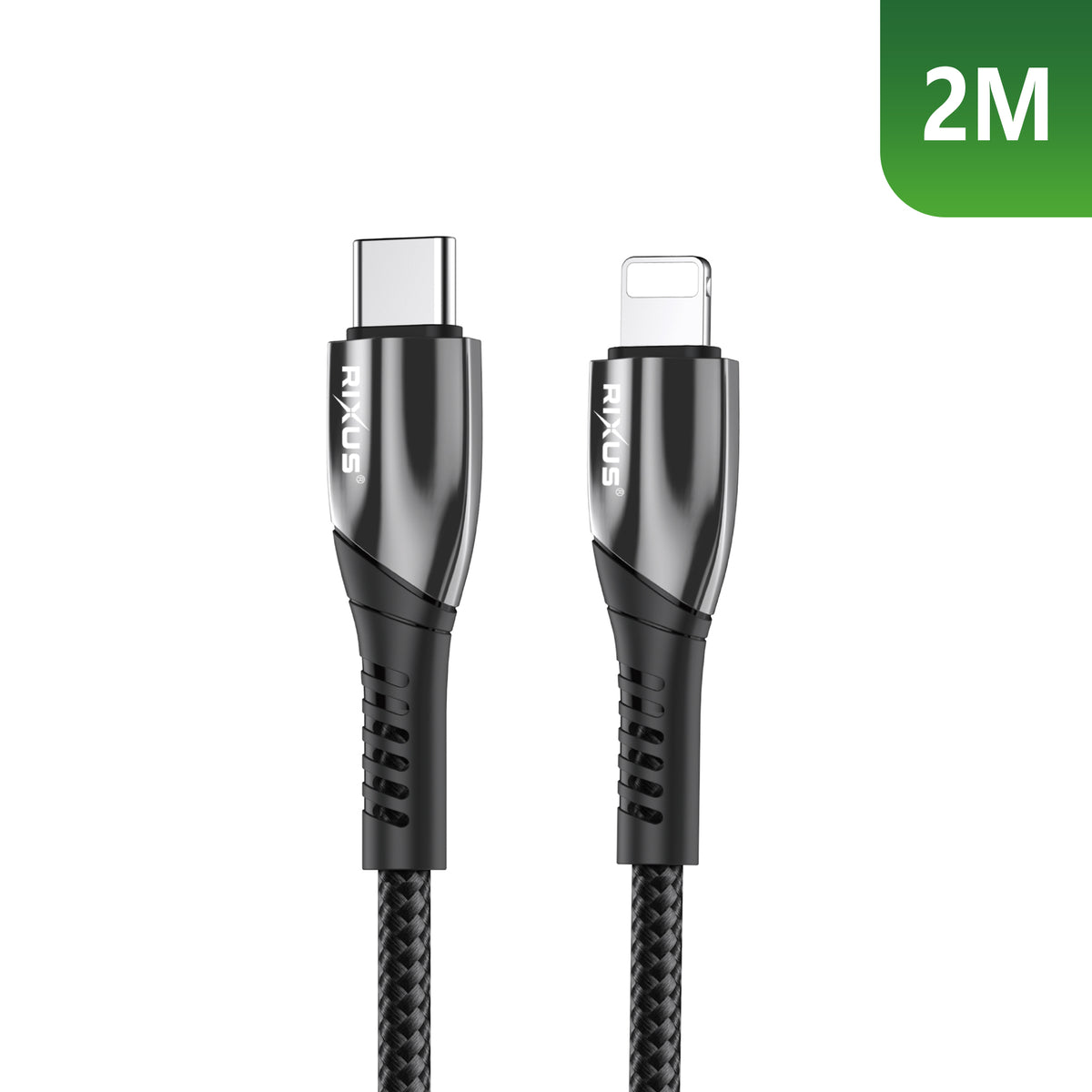 Rixus RXUC38L Fast Charging Cable USB-C To Lightning Connector Nylon 2m Black