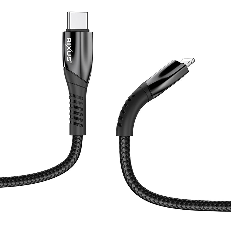 Rixus RXUC38L Fast Charging Cable USB-C To Lightning Nylon 200CM Black
