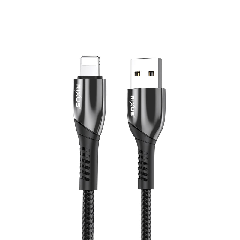 Rixus RXUC38AL Charging Cable USB-A To Lightning Nylon 200CM Black