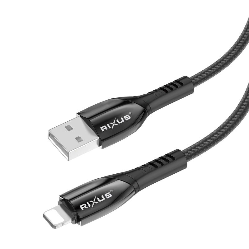 Rixus RXUC38AL Charging Cable USB-A To Lightning Nylon 200CM Black