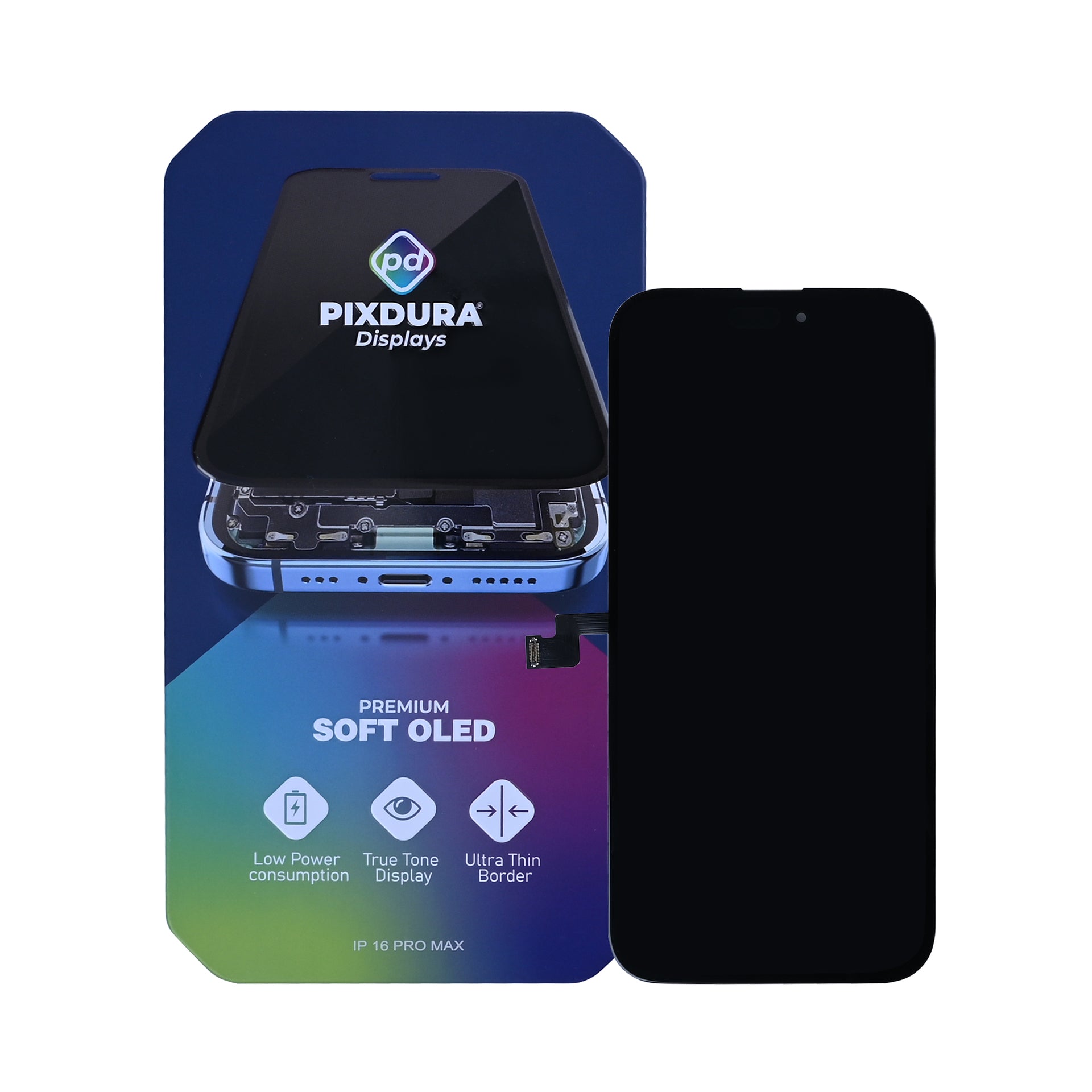 PIXDURA For Apple iPhone 16 Pro Max Display And Digitizer Soft-OLED Premium (IC Removable) (120Hz)