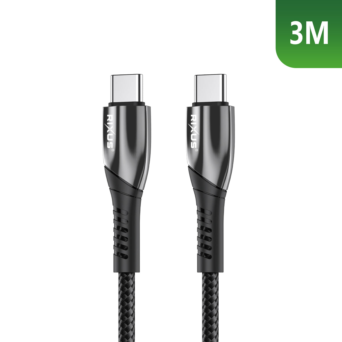 Rixus RXUC39C Fast Charging Cable USB-C To USB-C Braided Nylon 3m Black