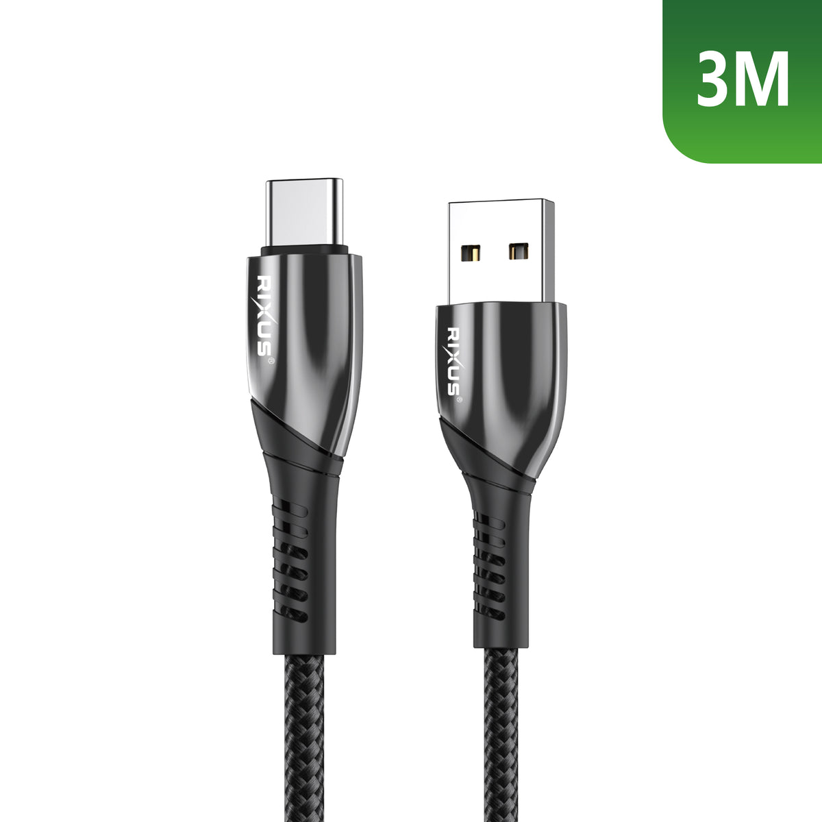 Rixus RXUC39AC Charging Cable USB-A To USB-C Braided Nylon 3m Black