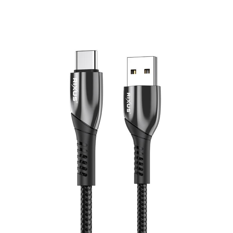 Rixus RXUC39AC Charging Cable USB-A To USB-C Braided Nylon 300CM Black
