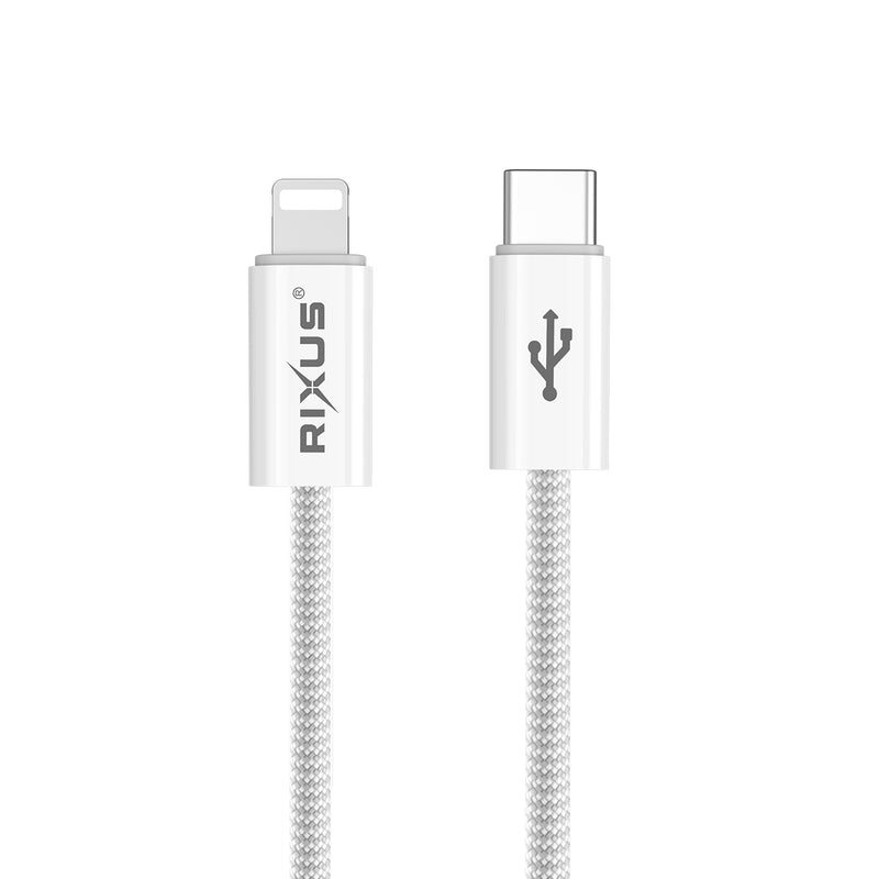 Rixus RXUC08L Fast Charging Cable USB-C To Lightning Cable Braided Nylon 180CM White