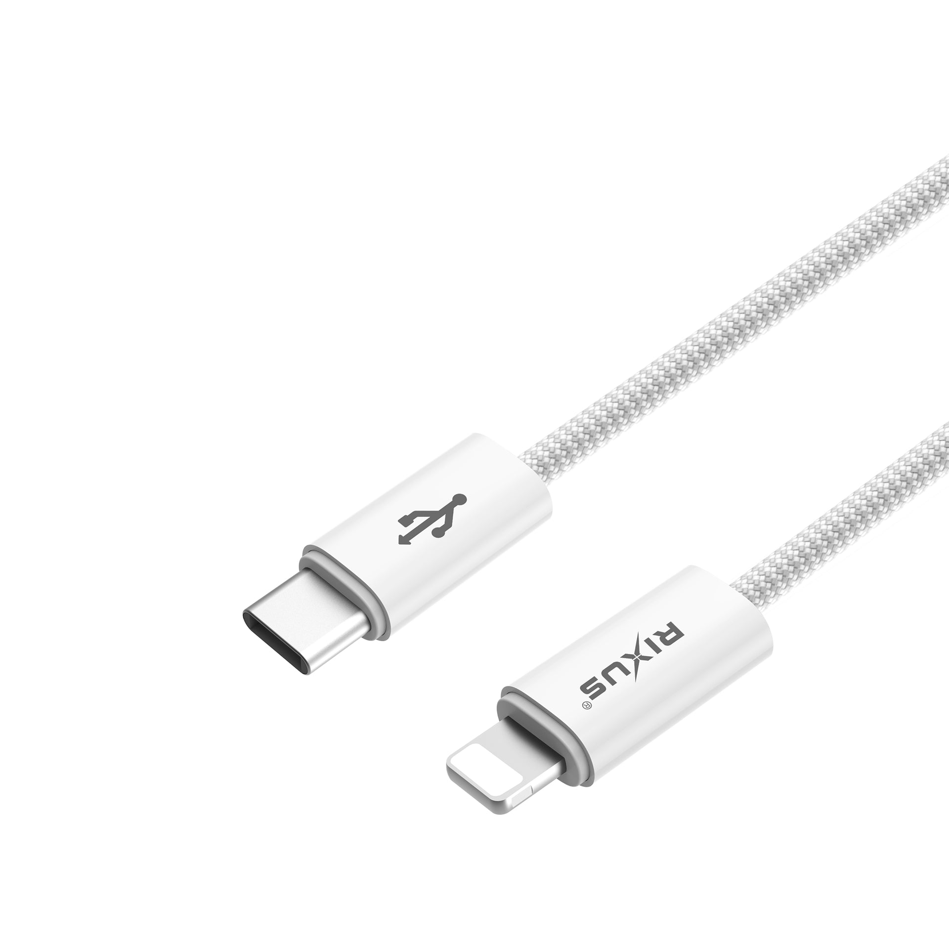 Rixus RXUC08L Fast Charging Cable USB-C To Lightning Connector Cable Braided Nylon 1.8m White