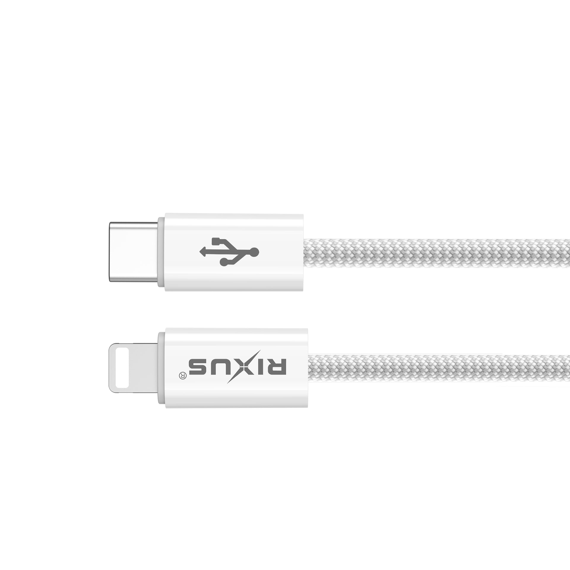 Rixus RXUC08L Fast Charging Cable USB-C To Lightning Connector Cable Braided Nylon 1.8m White