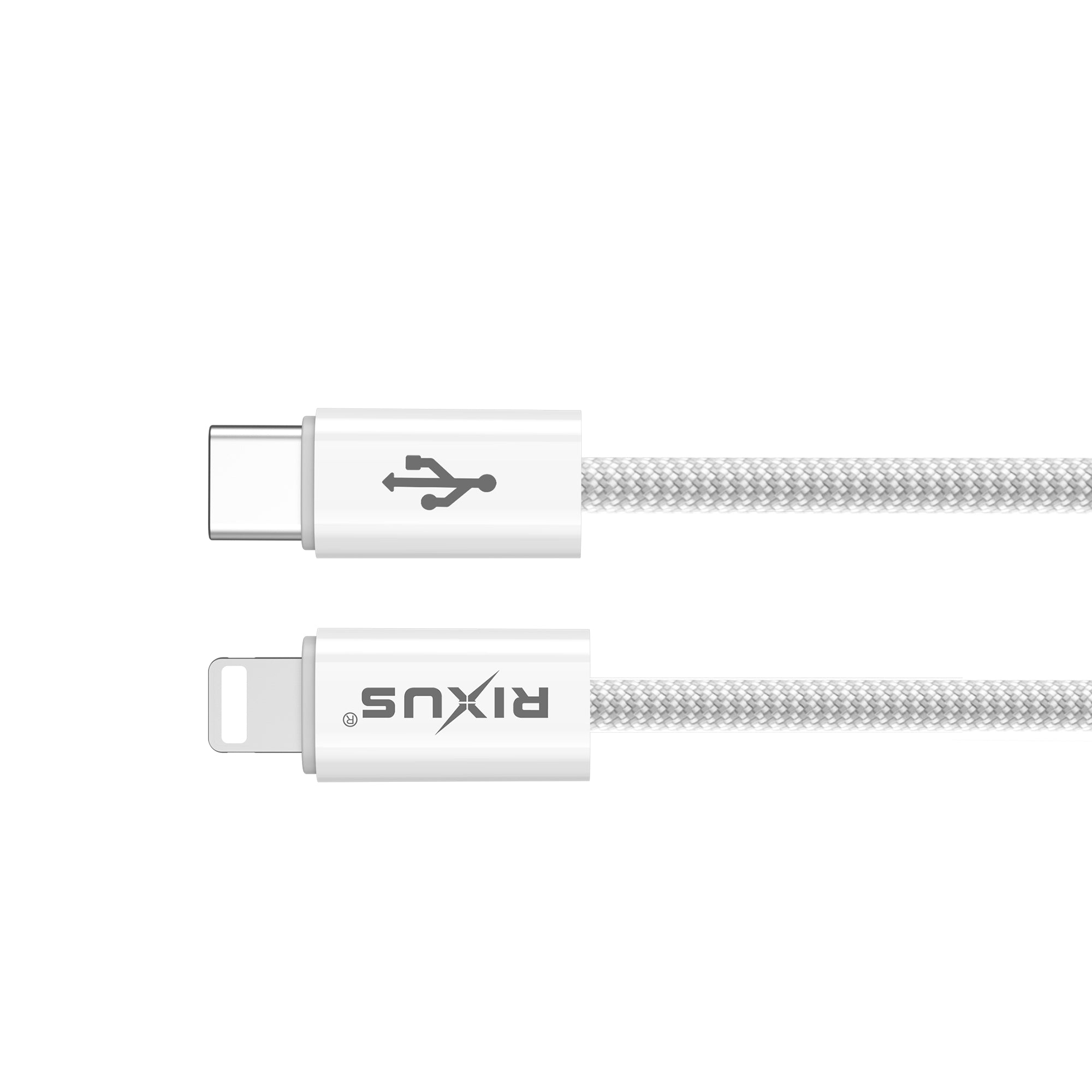 Rixus RXUC08L Fast Charging Cable USB-C To Lightning Connector Cable Braided Nylon 1.8m White