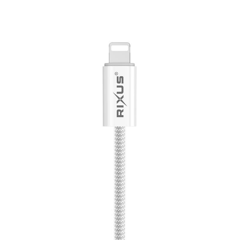 Rixus RXUC08L Fast Charging Cable USB-C To Lightning Cable Braided Nylon 180CM White