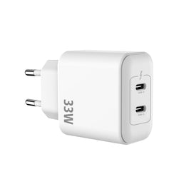 Rixus RXHC33D GaN Double USB-C Power Adapter 33W White