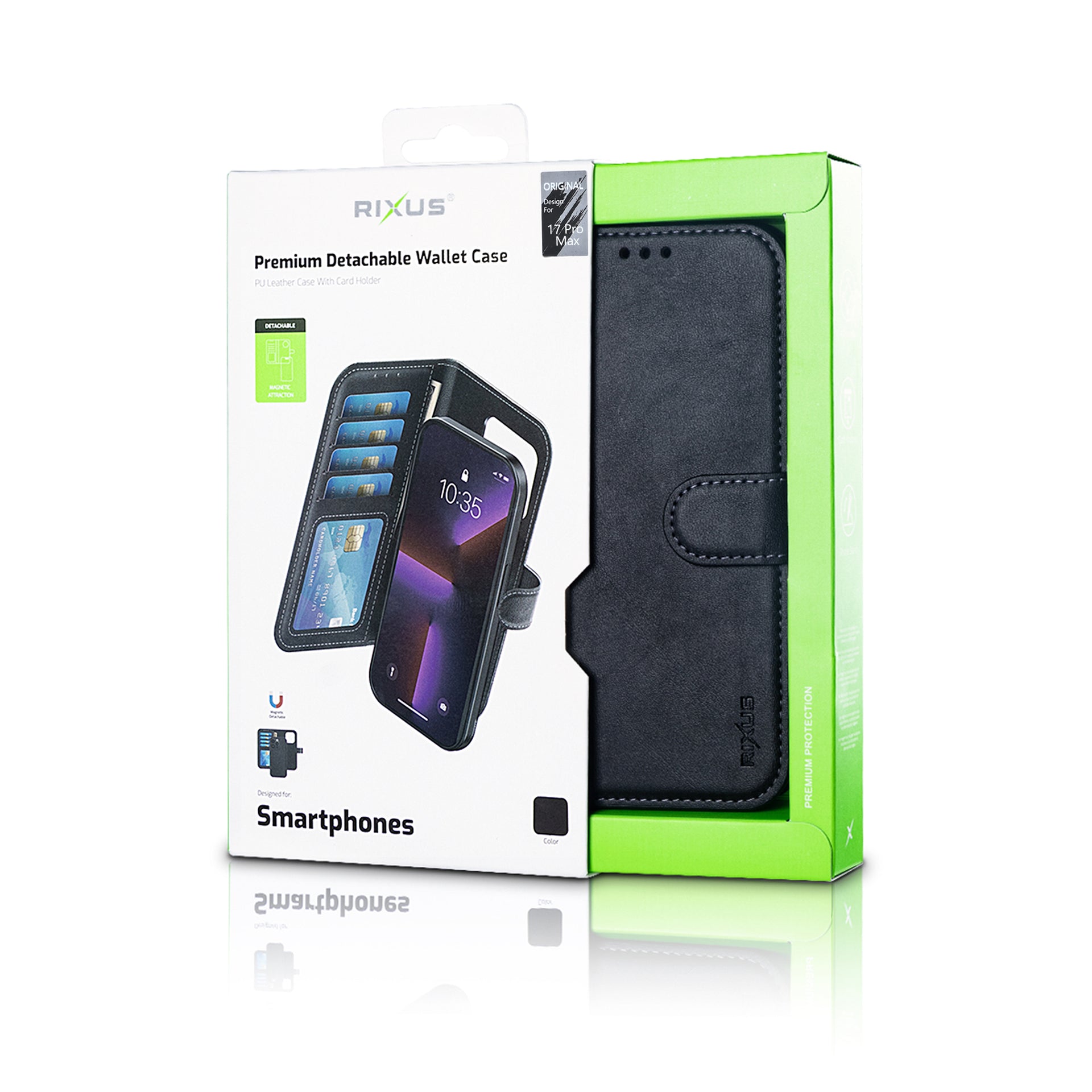Rixus Duo Magnetic Detachable Wallet For Apple iPhone 17 Pro Max Black