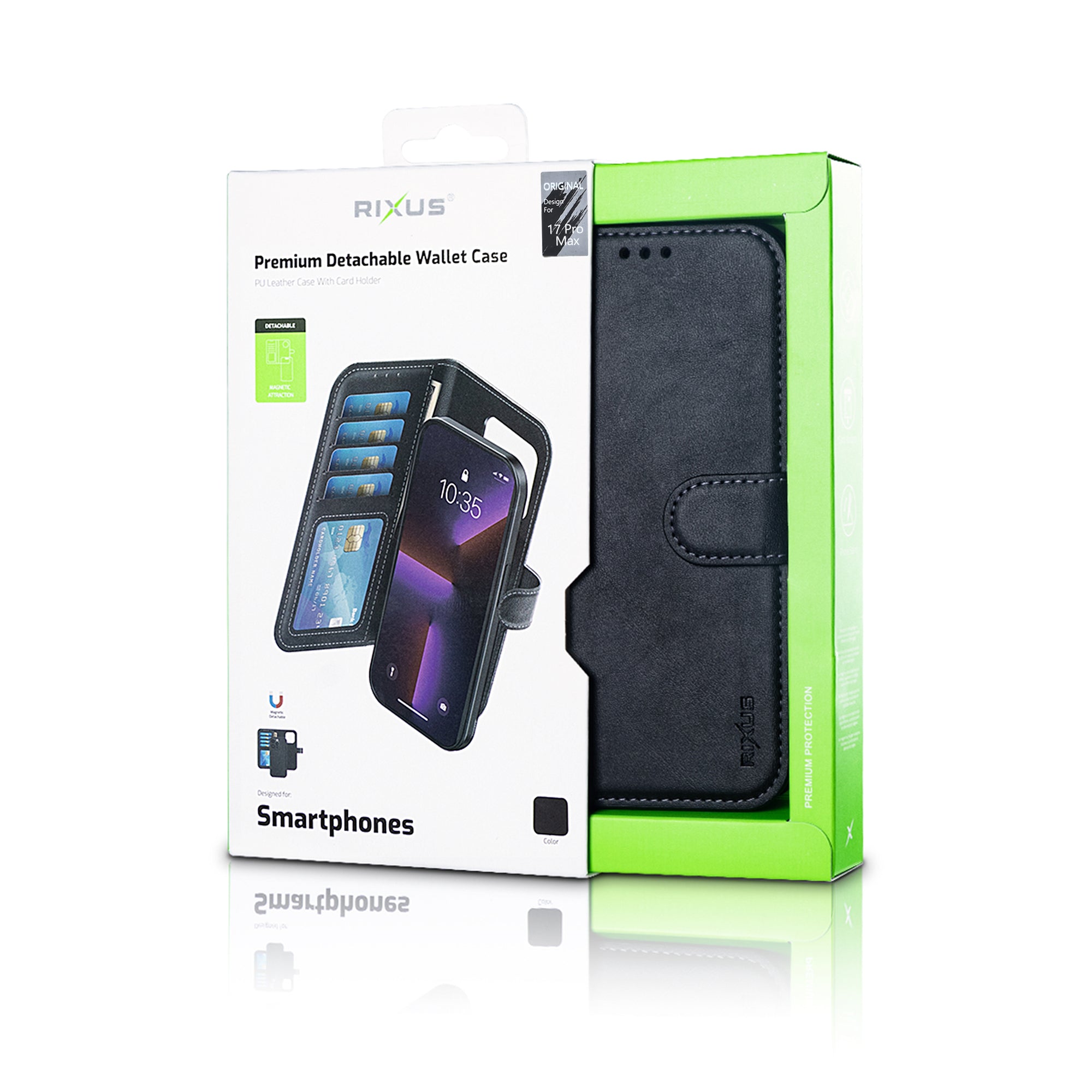 Rixus Duo Magnetic Detachable Wallet For Apple iPhone 17 Pro Max Black