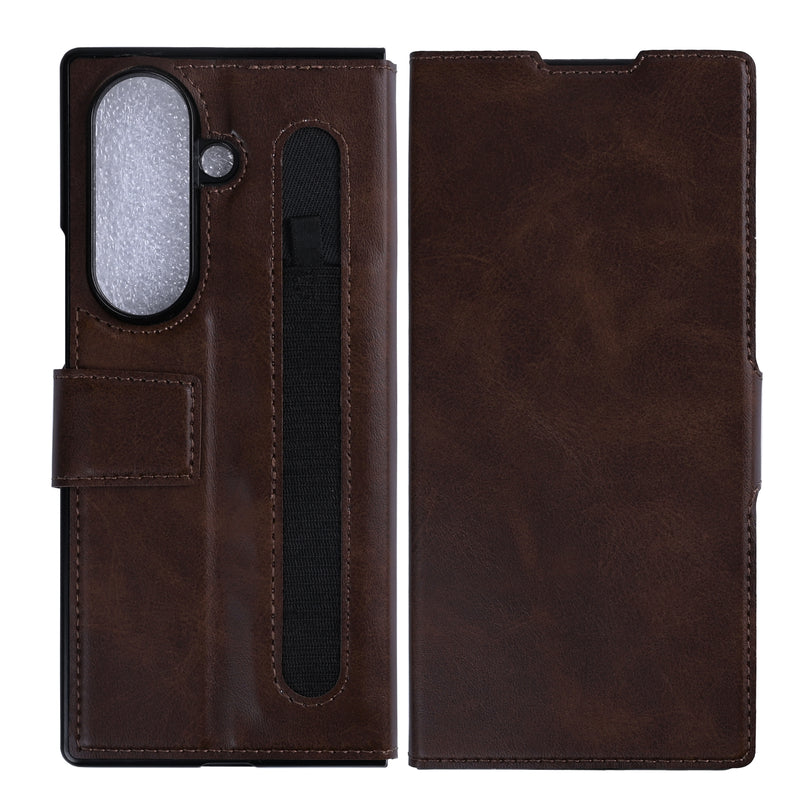 Rixus Wallet Case With Pen Holder For Samsung Galaxy Z Fold 7 Brown