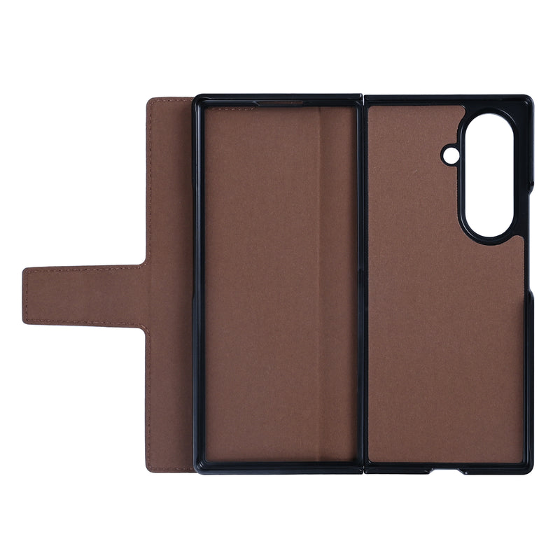 Rixus Wallet Case With Pen Holder For Samsung Galaxy Z Fold 7 Brown