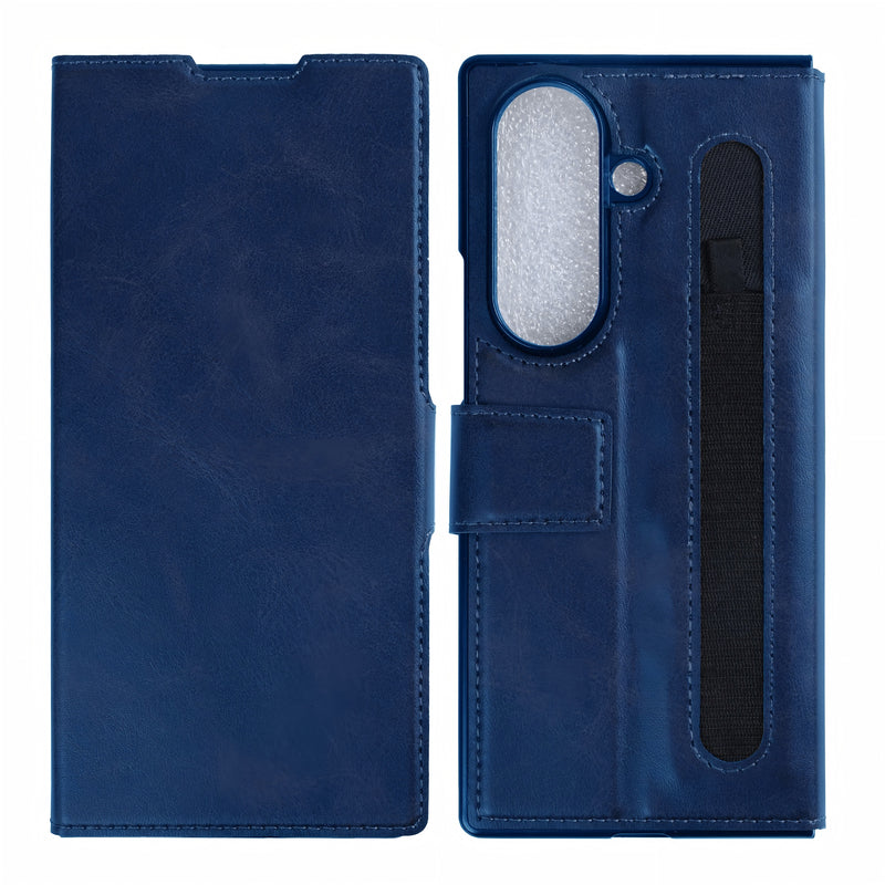 Rixus Wallet Case With Pen Holder For Samsung Galaxy Z Fold 7 Blue