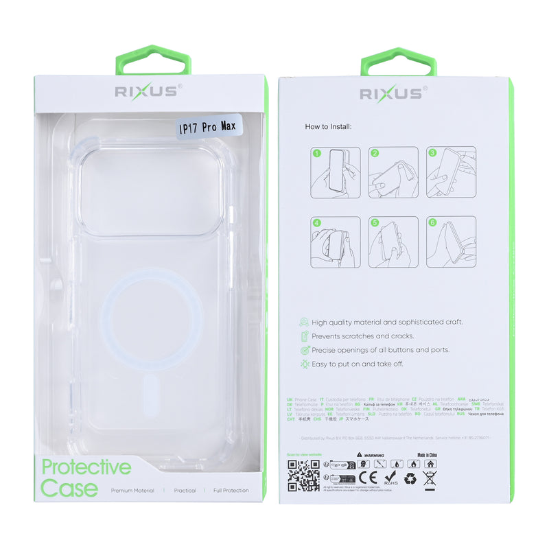 Rixus Anti-Burst Case With MagSafe For iPhone 17 Pro Max Transparent