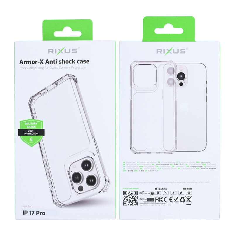 Rixus Armor-X Anti Shock Case For iPhone 17 Pro Transparant