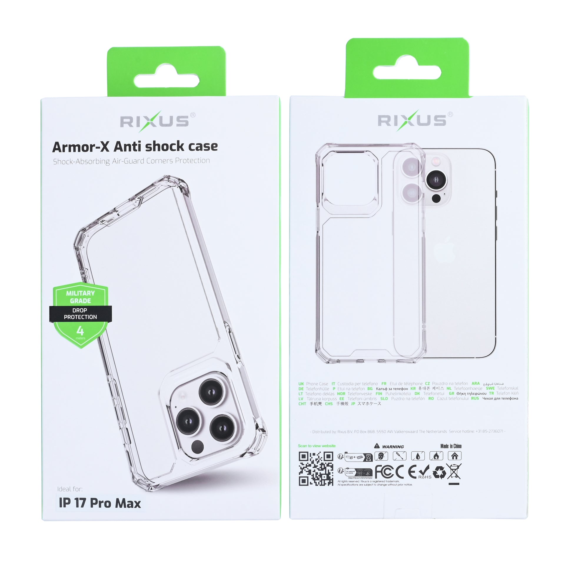 Rixus Armor-X Anti Shock Case With MagSafe Compatible For Apple iPhone 17 Pro Max Transparent