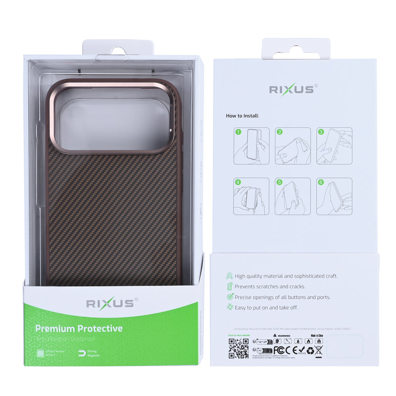 Rixus Mag Carbon With MagSafe For iPhone 17 Pro Brown