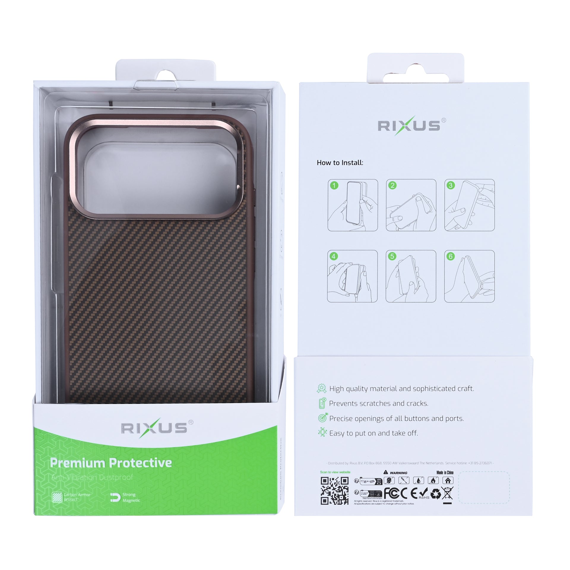 Rixus Mag Carbon With MagSafe Compatible For Apple iPhone 17 Pro Max Brown